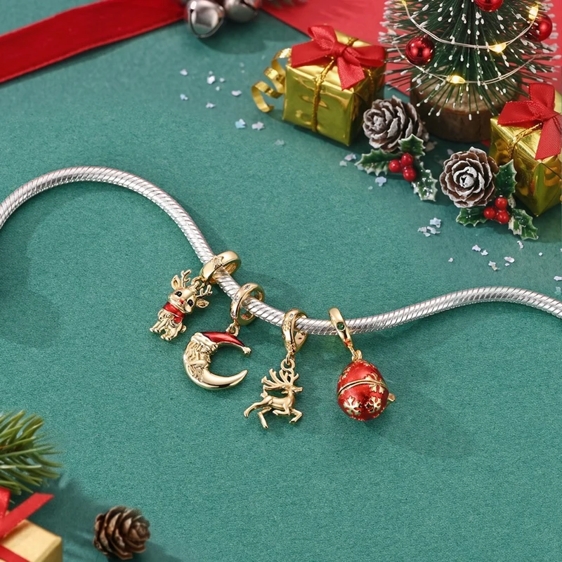 925 Sterling Silber Weihnachtsanhänger Schneemann Weihnachtsbaum Lebkuchenmann Perlen Passend für DIY Armband Unisex Damenschmuck – Detail 3