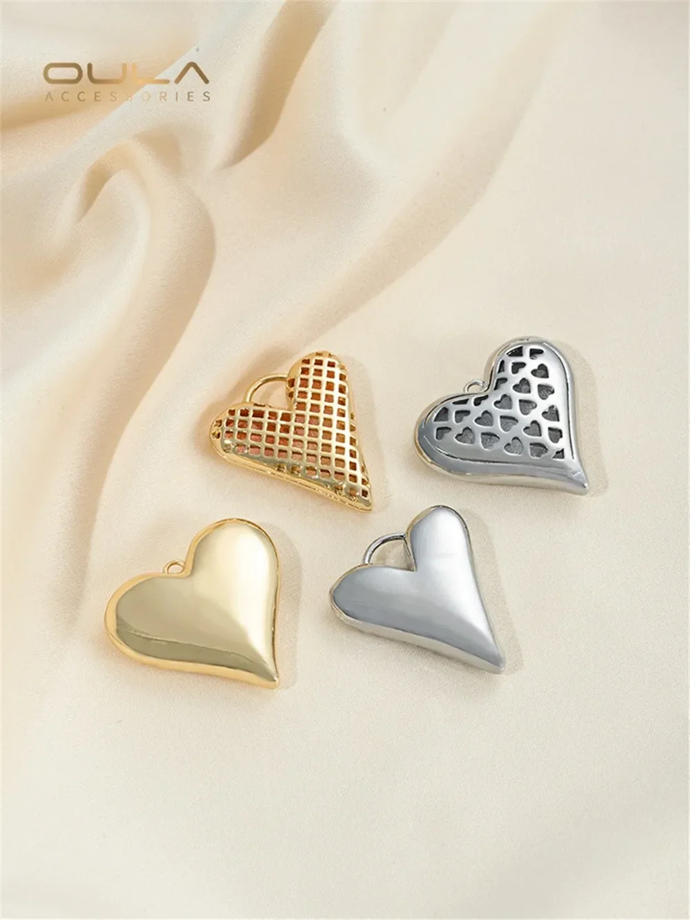 

14K Gold-Color Plated Large Hollow-Out Heart Metal Pendant for DIY Necklace Handmade Jewelry Making Accessory