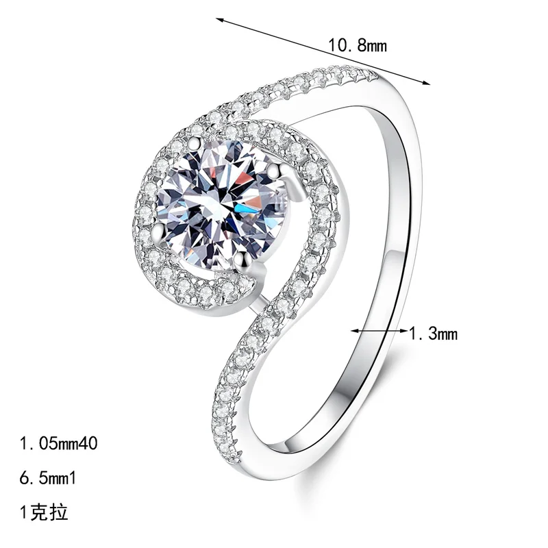AZF1722-J Lefei Fashion Luxury Trendy Color D 1Ct Classic Moissanite Twist Eye Ring For Women 925 Silver Elegant Wedding Jewelry
