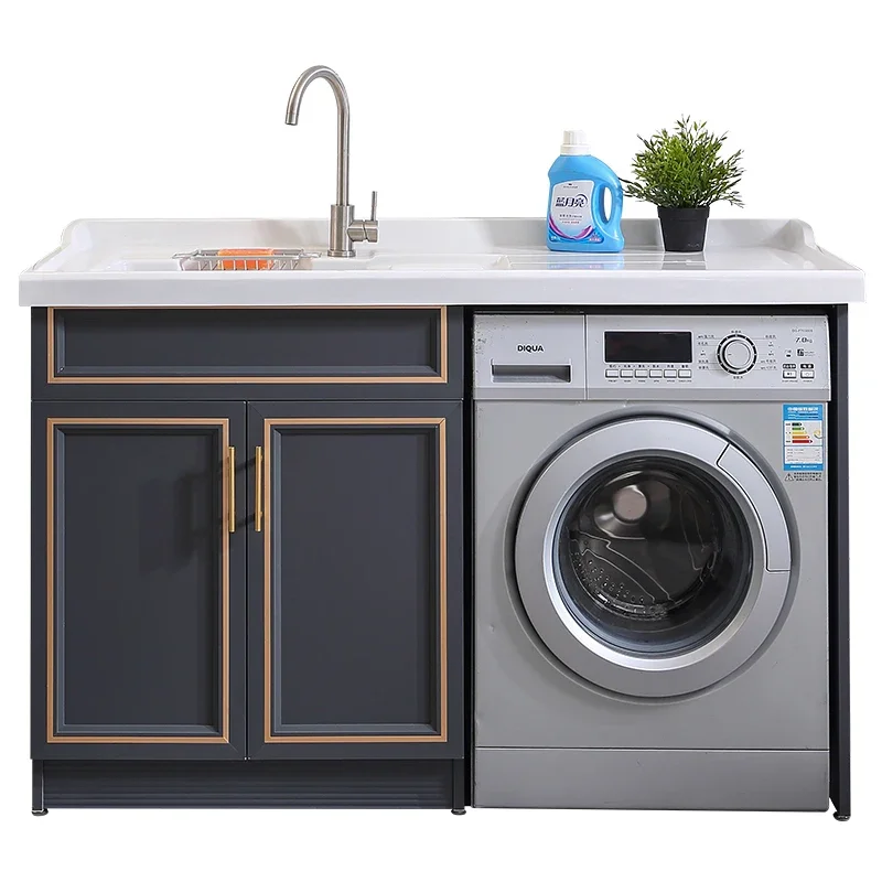 

Space aluminum balcony washing machine cabinet combination integrated washboard drum laundry table pool significant other hand