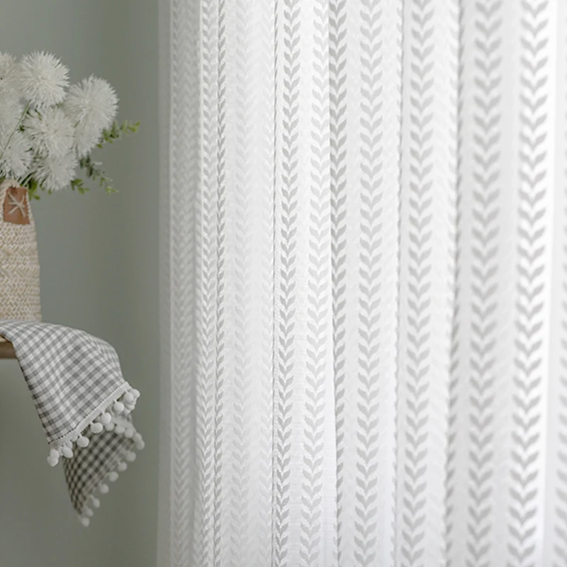 White Gauze Nordic Light Luxury Bedroom Living Room Texture Custom Size Fashion Jacquard Elegant Sheer Rideaux Voilage Door