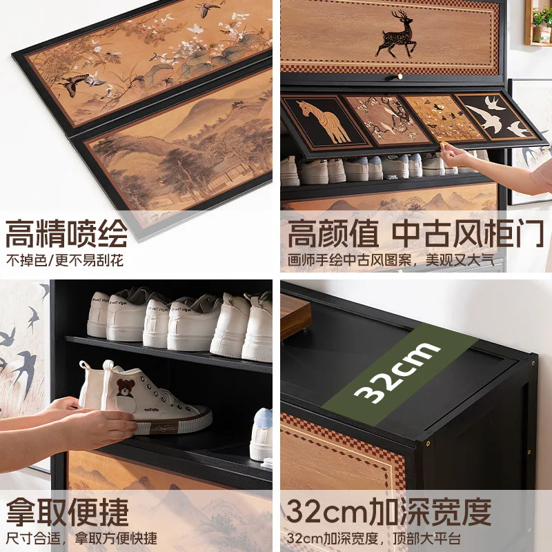 Medieval Shoe Cabinet, Integrated Multi-functional Storage Shoe Rack At The Entrance Of The Home, Multi-layer Floor-to-ceiling S