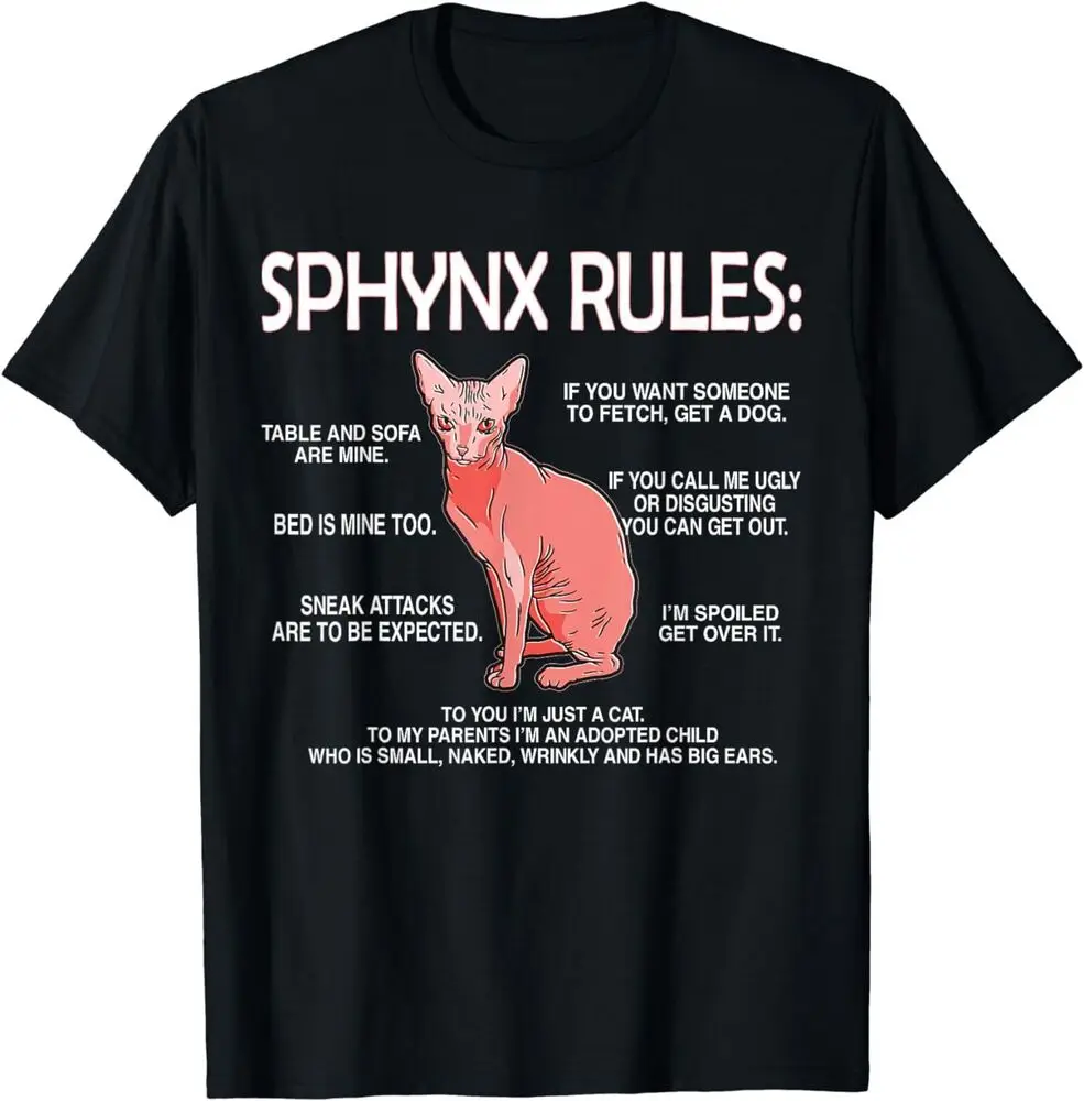 Fun Sphinx Rules hairless cat lover T-shirt Anime Graphic T-shirts For Men Clothing Women Short Sleeve Tees Y2K Tops Arrival