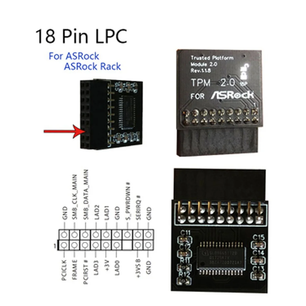 لوحة وحدة أمان التشفير B64CTpm 2.0 للتحكم عن بعد TPM2.0 LPC 18Pin بطاقة اللوحات الأم لـ ASROCK لنظام التشغيل Windows 11