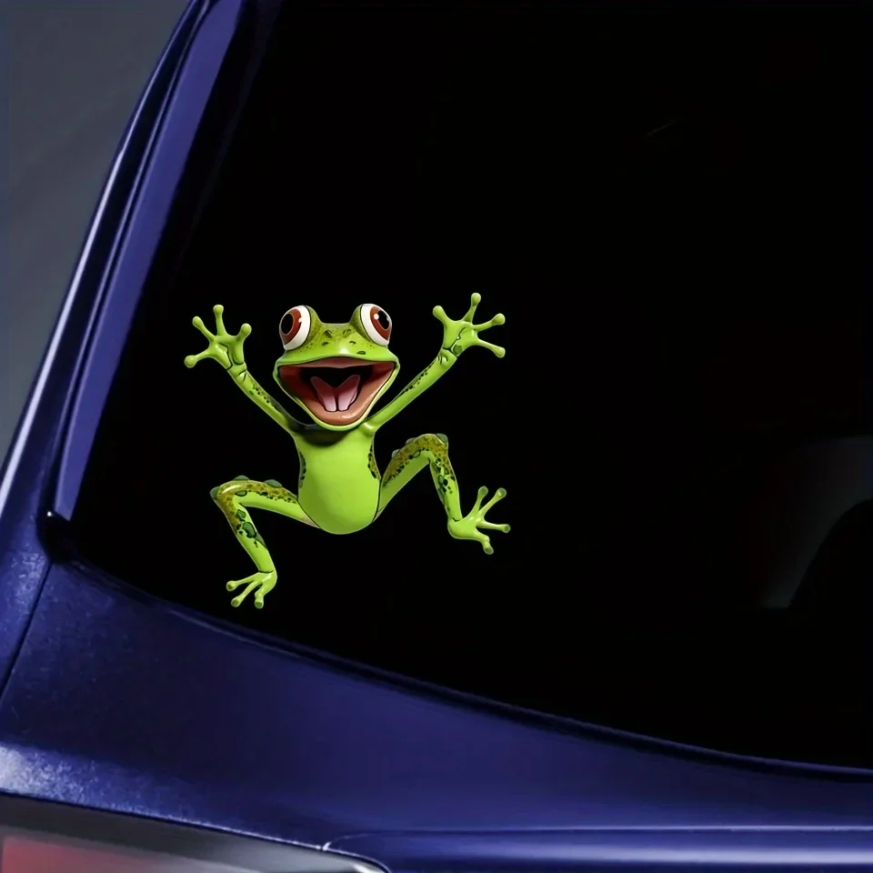 1Pc Green Frog Jump Funny Sticker - Durable & Versatile for Laptop, Bottle, Cars, etc. Add Fun to Your Life!