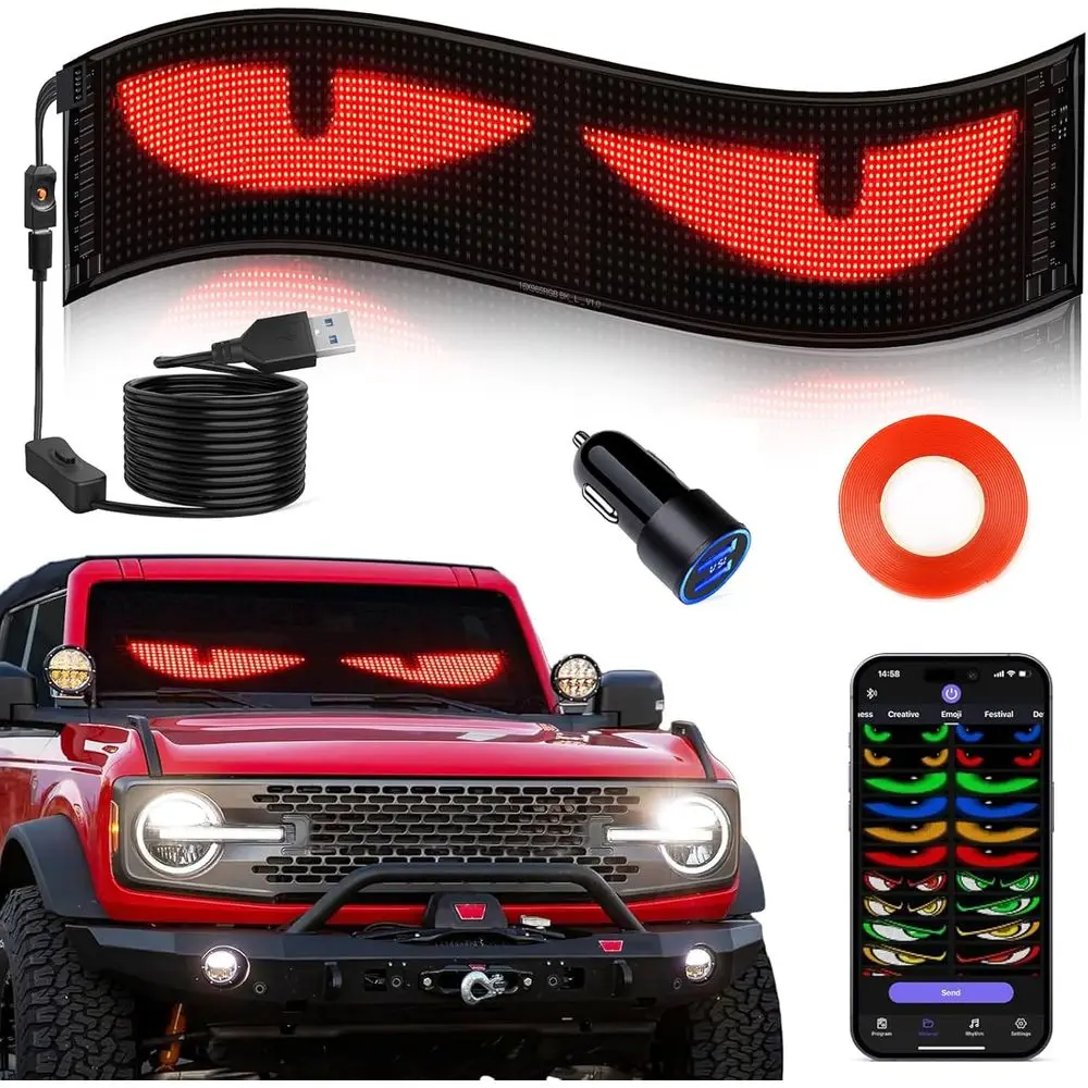

14.6 x 3.6 Flexible LED Display Screen with Bluetooth Control for Car Windshield, DIY Programmable Scrolling Sign