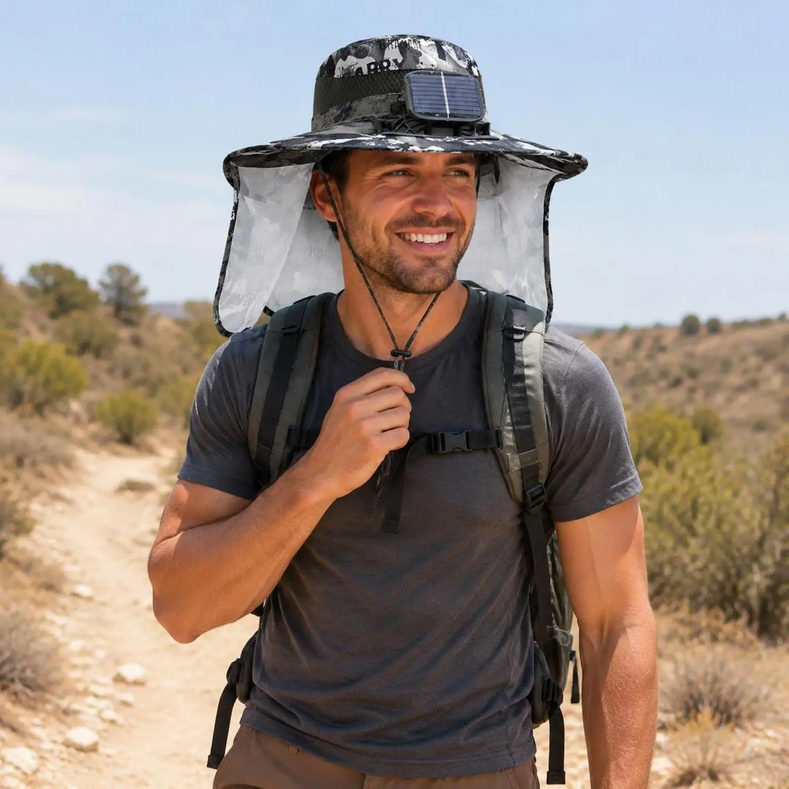 Neck Flap Sun Hat Cooling Solar Fan Hat Protection Outdoor Headwear for Men, Fishing, Hiking