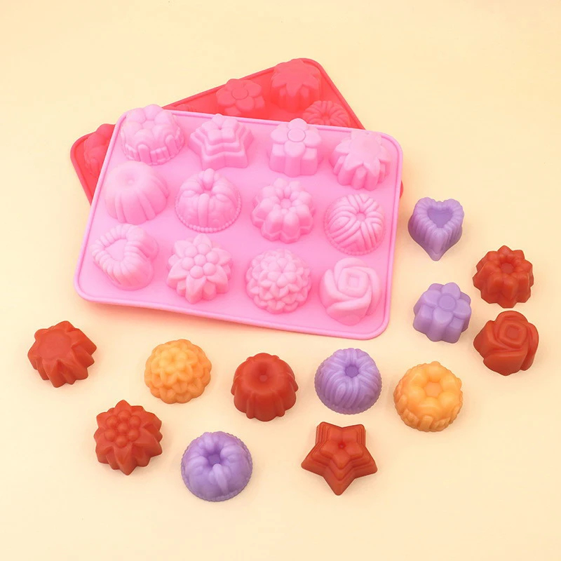 12 Holes Silicone Pastry Chocolate Molds For Oven Individual 3D Mini Dessert Flowers Heart Star Muffins Cupcake Baking Pan Tray