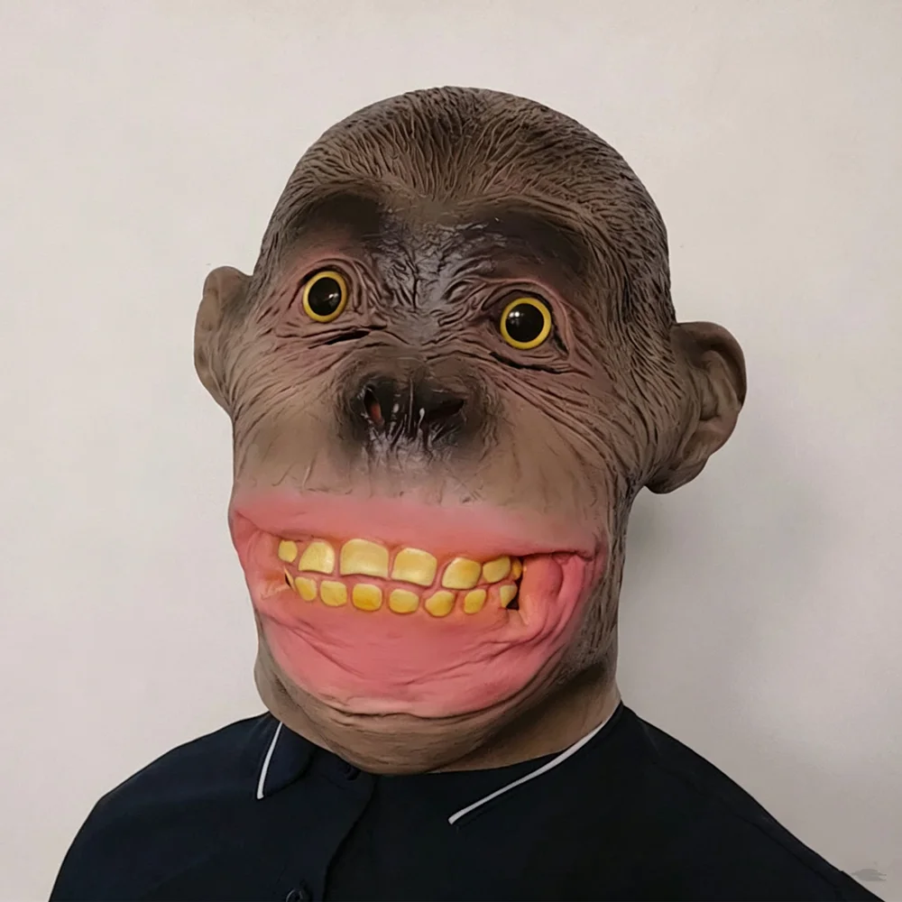 Lustige Affen-Vollgesichtsmaske aus Latex, Realistische Schimpanse-Tierkopfmaske, Halloween-Party-Cosplay-Kostüm-Requisiten für Erwachsene – Detail 3