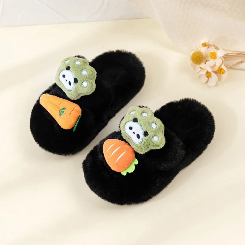 

2025 Winter New Kids Fashion Warm Shoes Cute Toys Children Princess Slippers with Thick Fur Girls Slippers Open Toes Comfortable