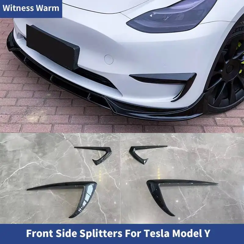 

ABS Bright Black Carbon Look Front fog light spoiler Side Fender air knife/wind knife for Tesla Model Y Car Body Kit 2020-2022