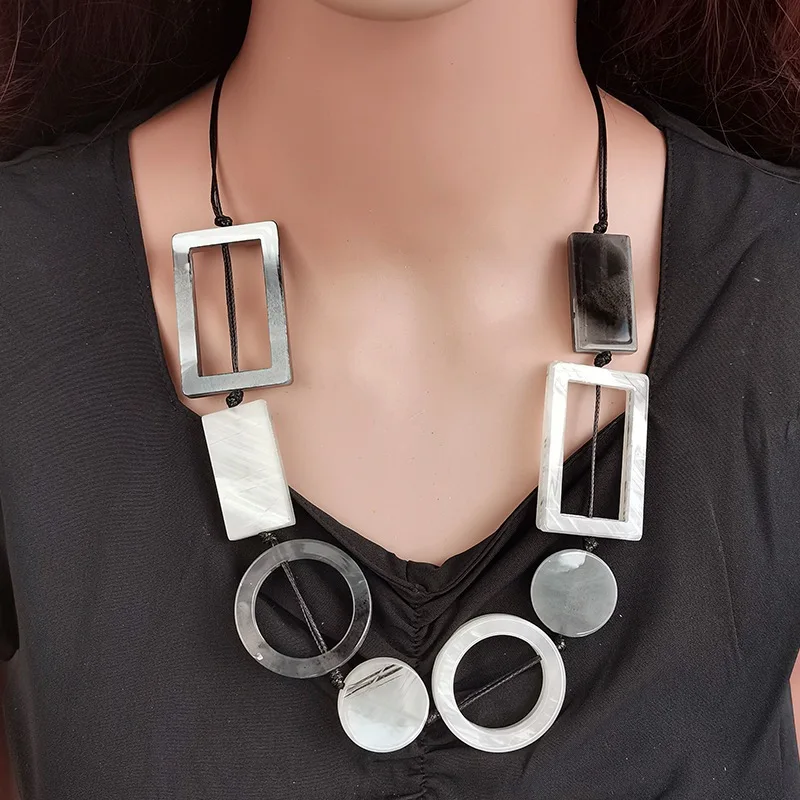 Double Acrylic Acetate Sheet Pendant Necklace Female Handmade Ethnic Style Retro Necklace Adjustable Jewelry
