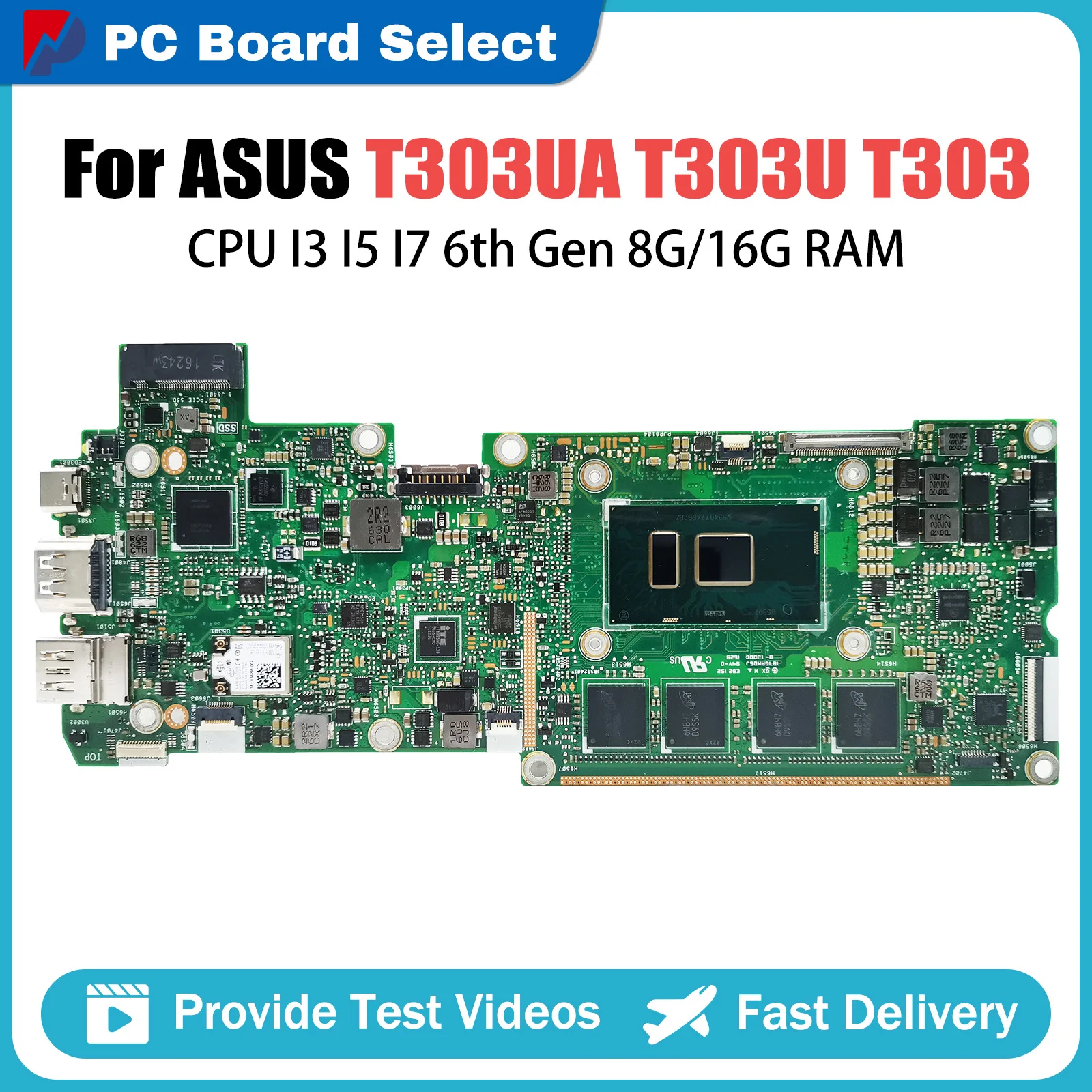 

T303UA Mainboard For ASUS Transformer 3 Pro T303U T303 Laptop Motherboard CPU I3 6th Gen 8G 16G RAM