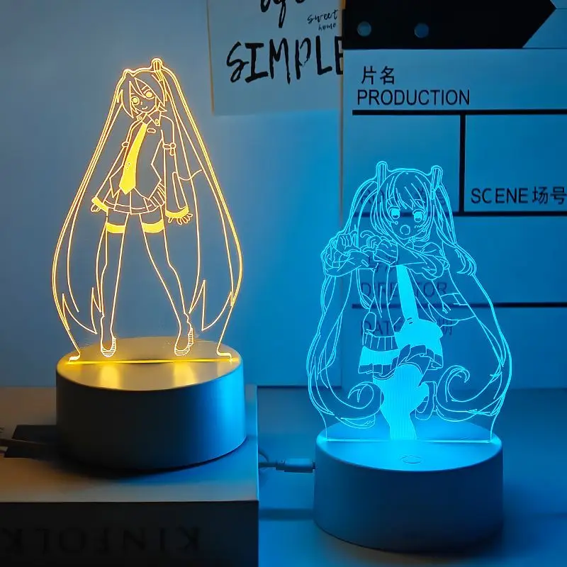 Lámpara de Noche Acrílica Brillante con Diseño de Hatsune Miku, Linda Figura de Anime para Estudiantes, Decoración Kawaii 2D para Dormitorio, Regalo