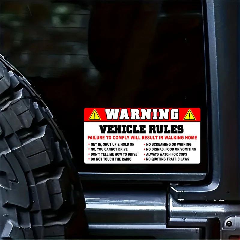 Funny Vehicle Safety Warning Car Rules Sticker Decal Adhesive Vinyl for Auto Truck Window Bumper Body Styling