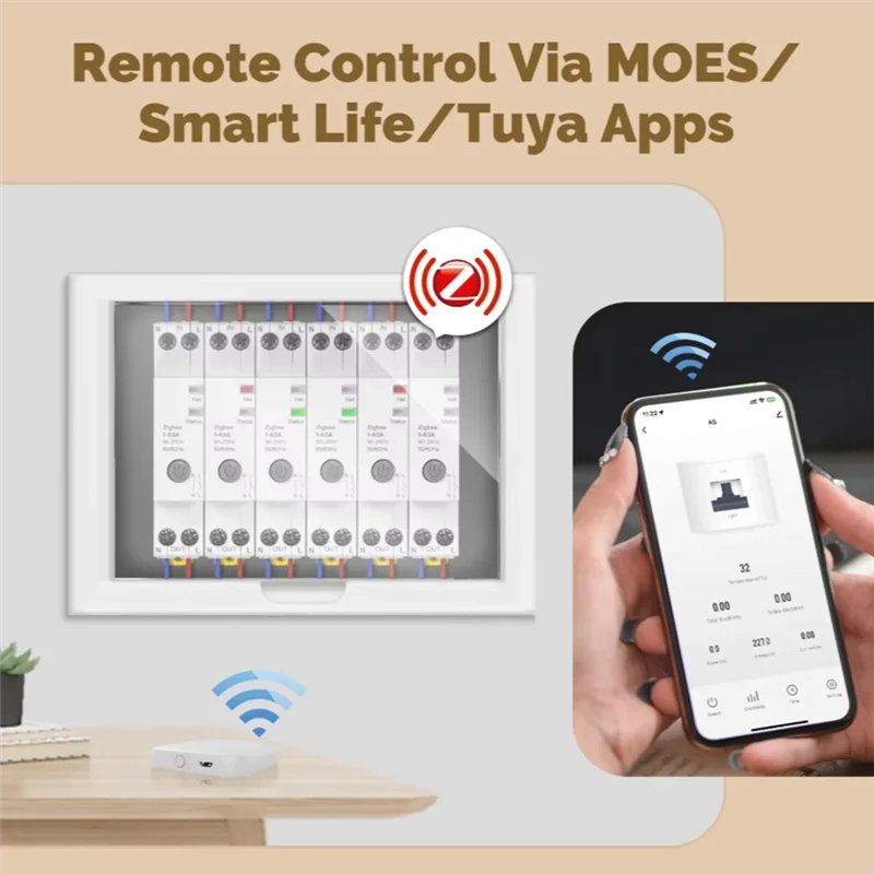 ELECT-V0 Fireproof Tuya Zigbee Smart Circuit Breaker 63A Retardant Alarm Electricity Monitor APP Controlled Threshold Set