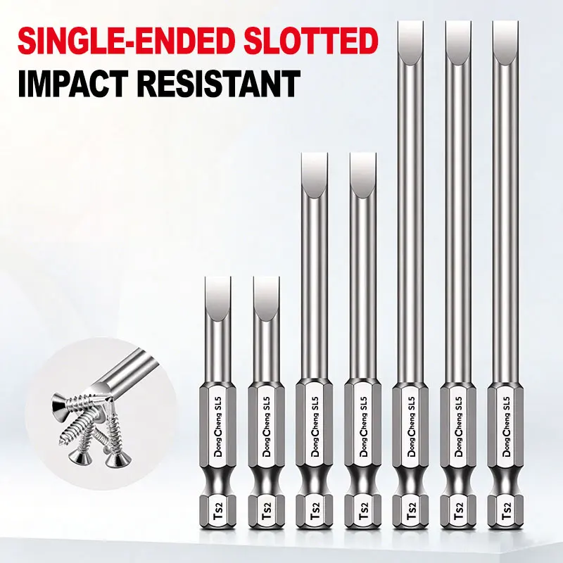 Strong Magnetic S2 Steel Impact Driver Bit 1/4 Hex Shank Single Slotted Head Reduced Shank Accessory For Hardware Fastening