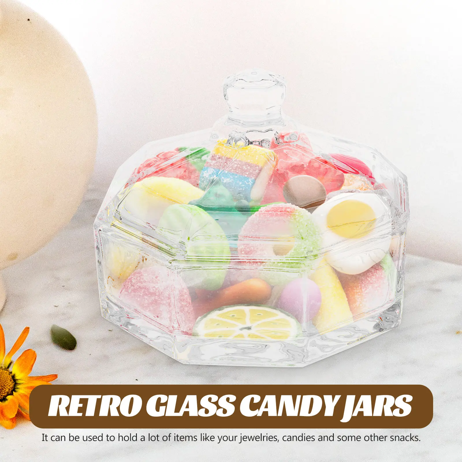 2Pcs Retro European Style Glass Storage Jar with Lid for Jewelry Candy Snacks Home Decor Compact Dustproof Moisture Resistant
