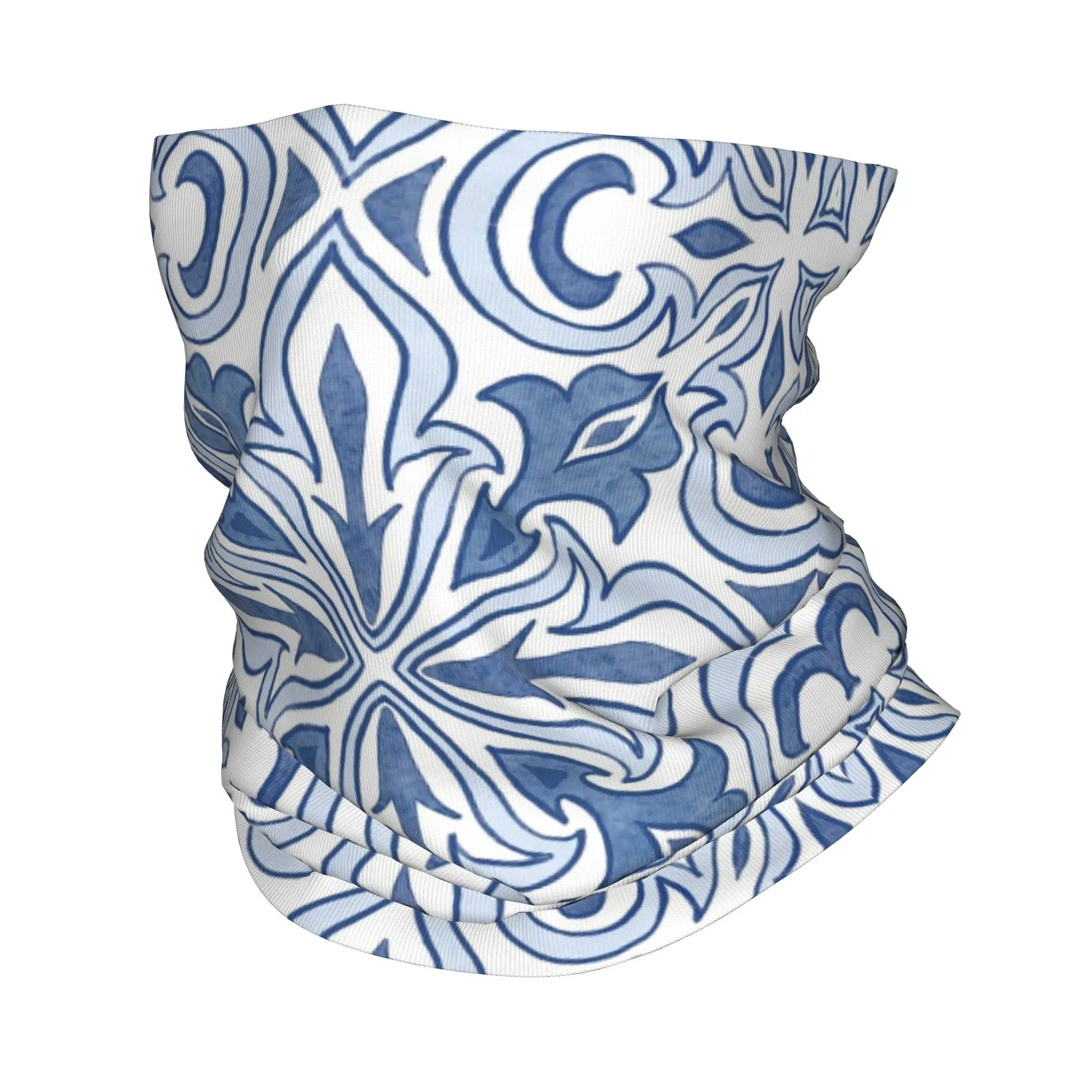 Diseño de azulejo portugués adornado, Bandana azul, cubierta para el cuello, máscara envolvente impresa, bufanda, diadema, senderismo, pesca para hombres, mujeres y adultos