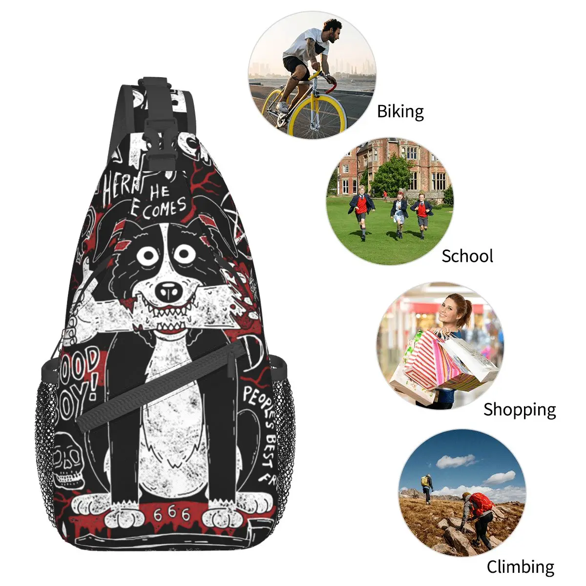 Mr Pickles Tv Crossbody Sling Bag Small Chest Bag Adult Dog Evil Satan Shoulder Backpack Daypack Hiking Outdoor Travel Satchel