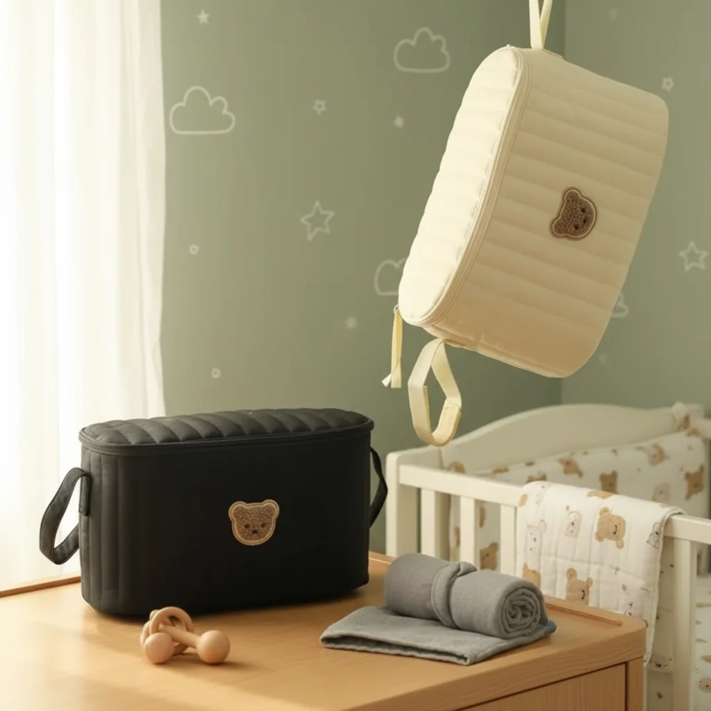 Korean Style Diaper Bag Cute Bear Design Multifunctional Mommy Bag Storage Compartments Organizer Pockets Diaper Organizer