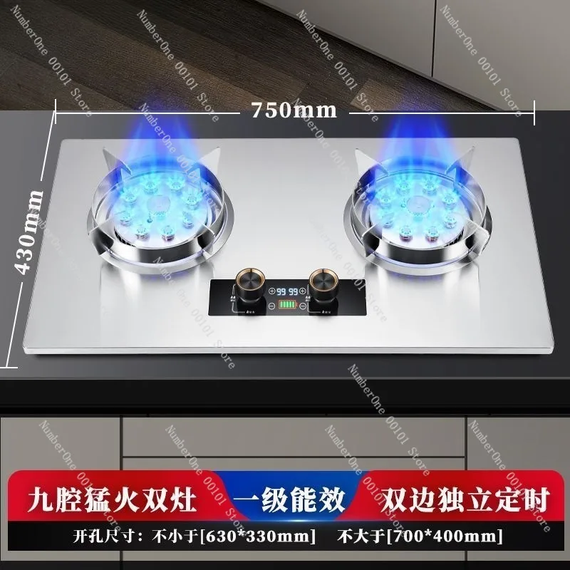 High Flame Double Burner Gas Stove Stainless Steel Panel Built In Freestanding Dual Use Kitchen Countertop Natural Gas Timer