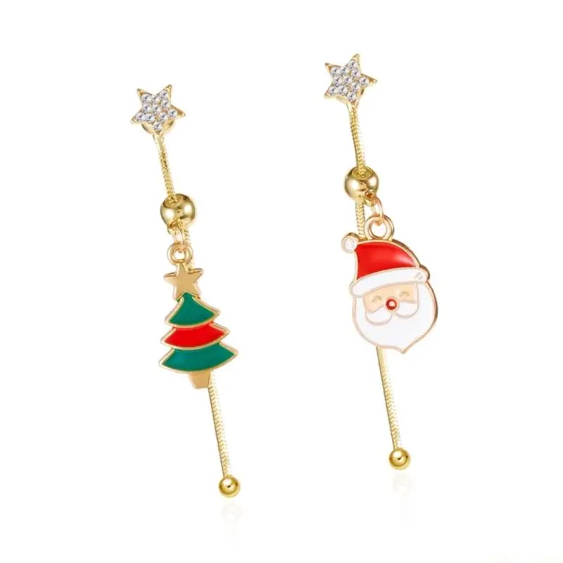 31BF Stylish Asymmetric Drop Earrings Santa Snowflake Design Women’s Christmas Party Jewelry