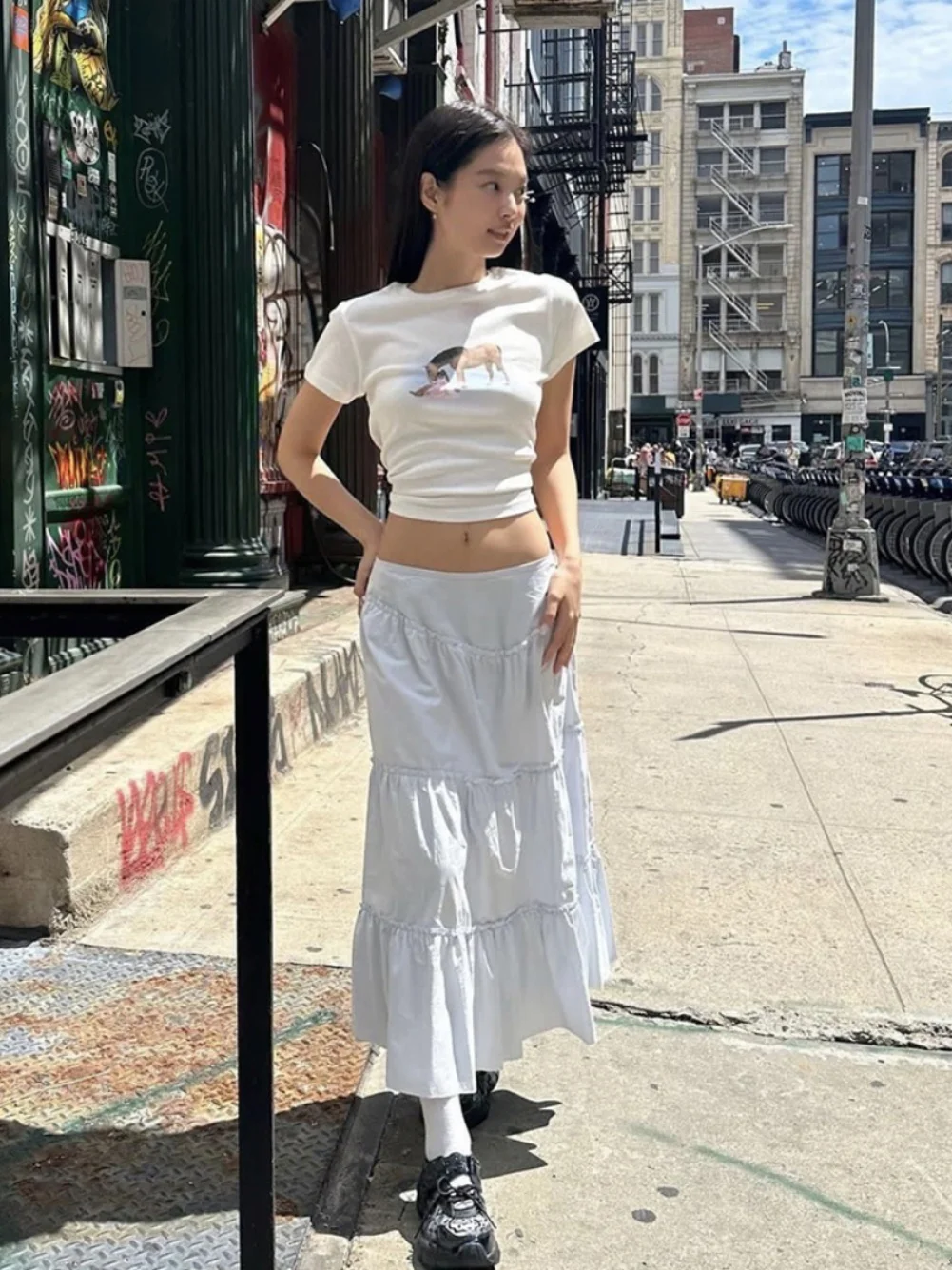 

Smoid Spring Summer Casual Street Style A-Line Pure Color Long Skirt Umbrella Skirt Cotton Low Waist Midi Skirt for Women