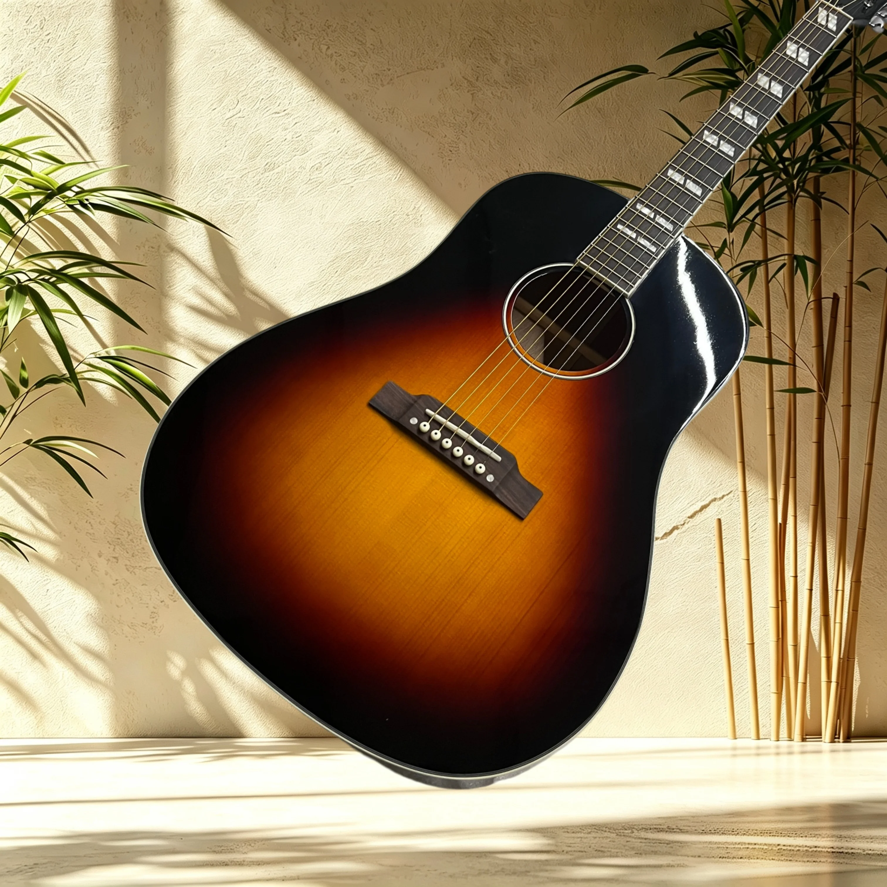 All Solid J45 Acoustic Guitar Spruce Top Mahogany Back Sides Rosewood Fretboard Floral Shell Inlay Folk Pop Singing Fingerstyle