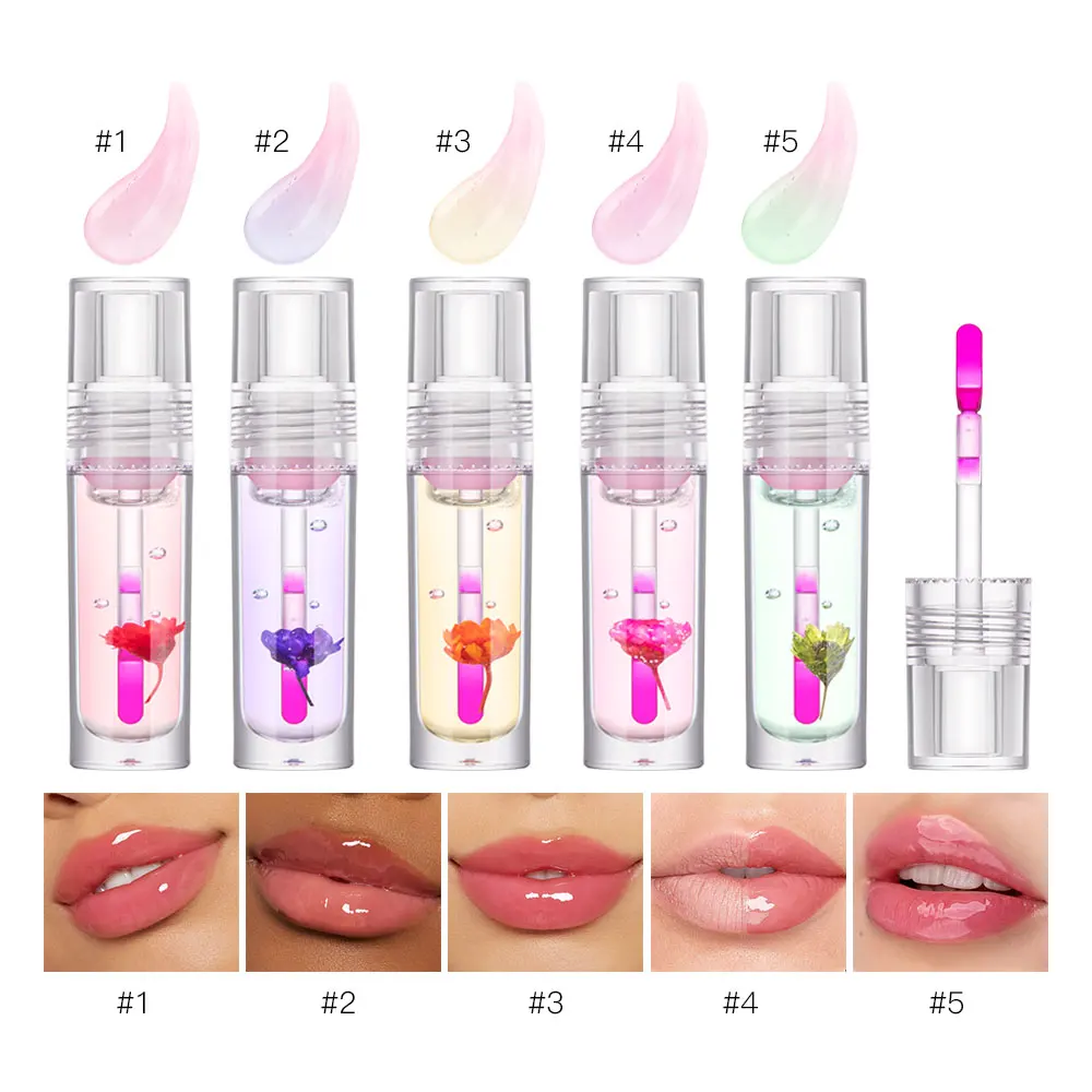 Flor Cor Mudando Lip Oil, Hidratante Lipgloss, Rosa Claro, Mudança De Temperatura, Batom Líquido, Reduzir Lip Line, 1 Pc