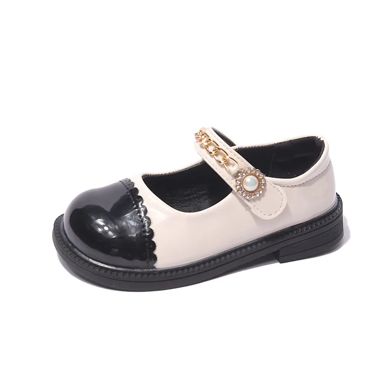 الأطفال ماري جينس أنيقة أربعة مواسم لينة الفتاة أحذية من الجلد أسود أبيض كلاسيكي الضحلة 23-37 طفل أطفال الأميرة الأحذية #5