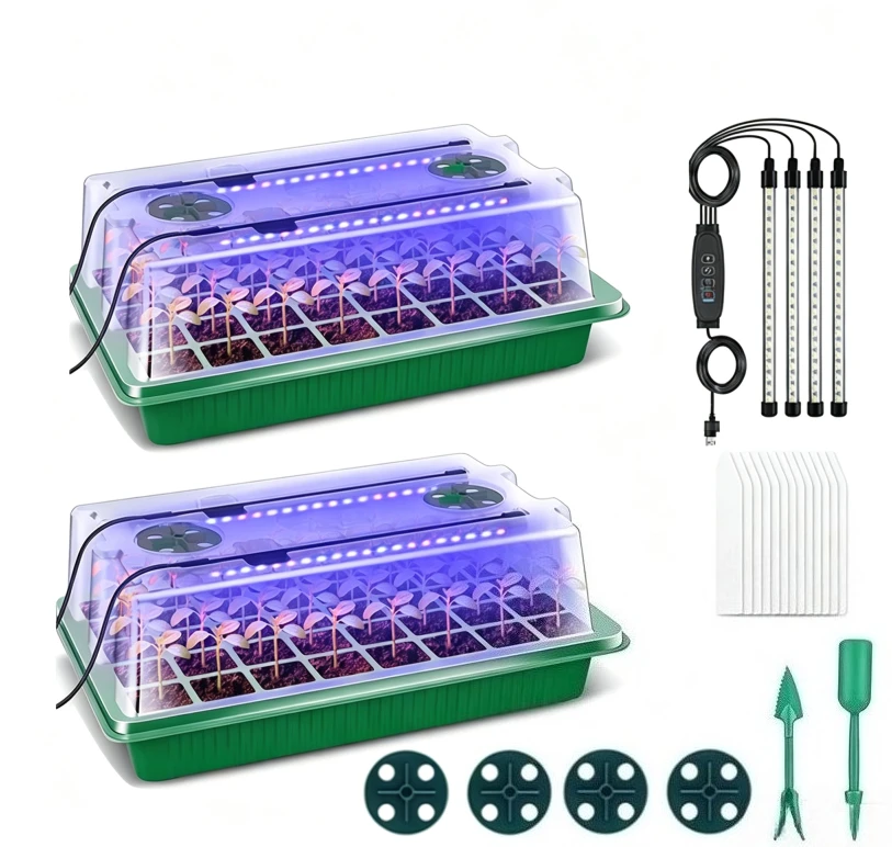Indoor Seed Starter Kit 40/80 Cells Tray w/2/4 LED Grow Lights, 3 Modes Timer, Greenhouse Propagation Shelf for Home Garden
