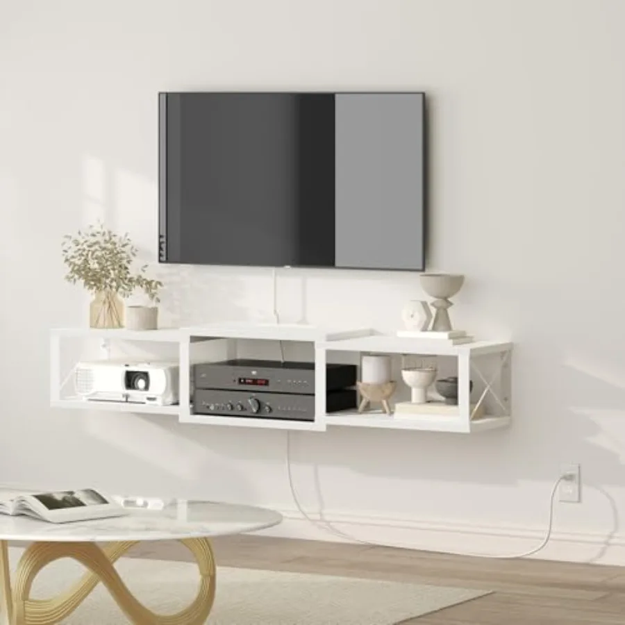 

43.7" Floating TV Stand with Power Outlet Wall-Mounted Entertainment Center Floating Metal Frame Media Console Shelf for Under