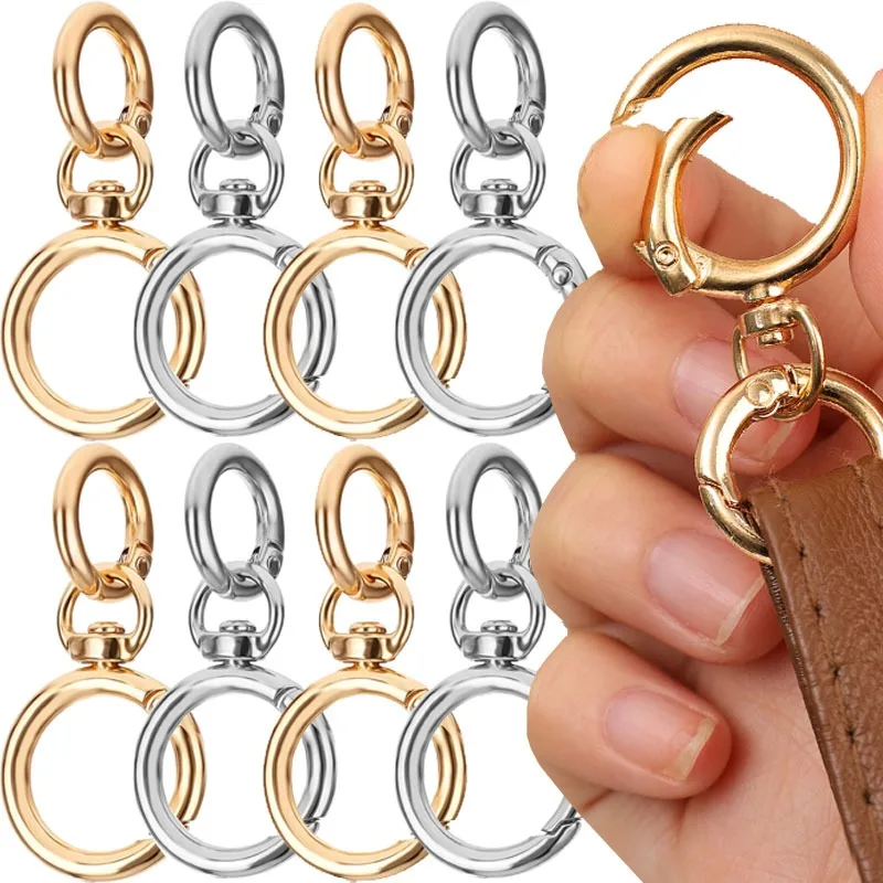 10Set Round Spring Snap Carabiner Clip O Rings Swivel Trigger Hook Metal Clasps Keychain for Handbag Lanyards DIY Crafts