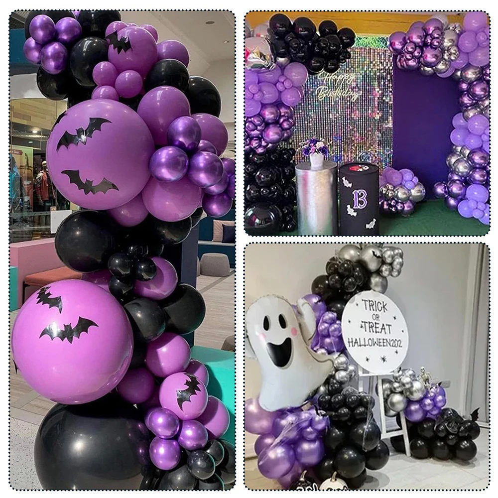 50 high-quality latex balloon sets - purple and black with confetti, perfect for birthdays, weddings, graduation ceremonies, Hal image 5