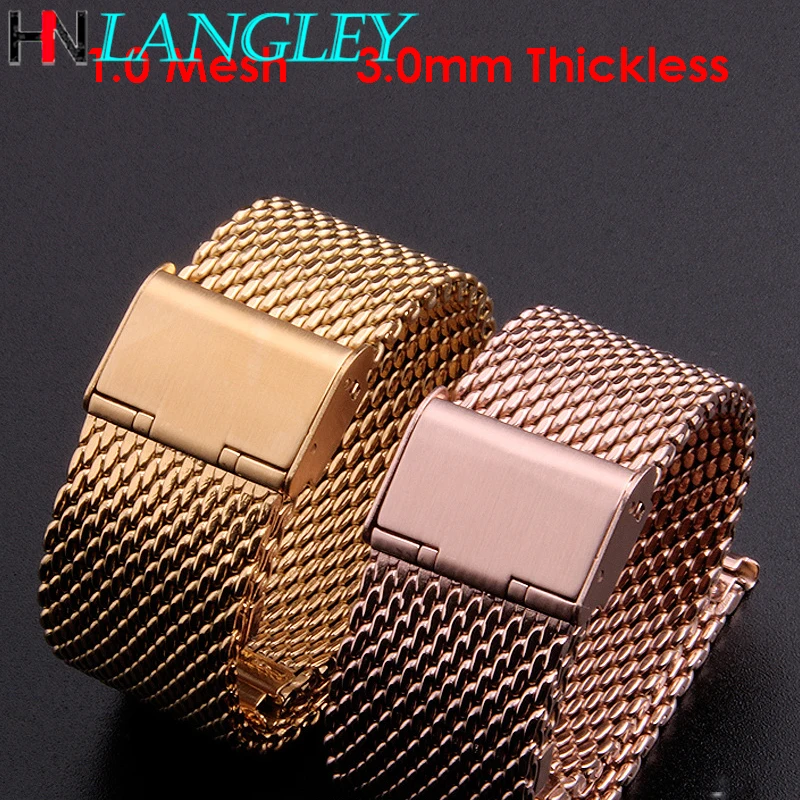 18mm 20mm 22mm 24mm 1.0 Fine Mesh Milanese Strap Watch Band General Wristband Stainless Steel Watchbands Strap Bracelet Belt