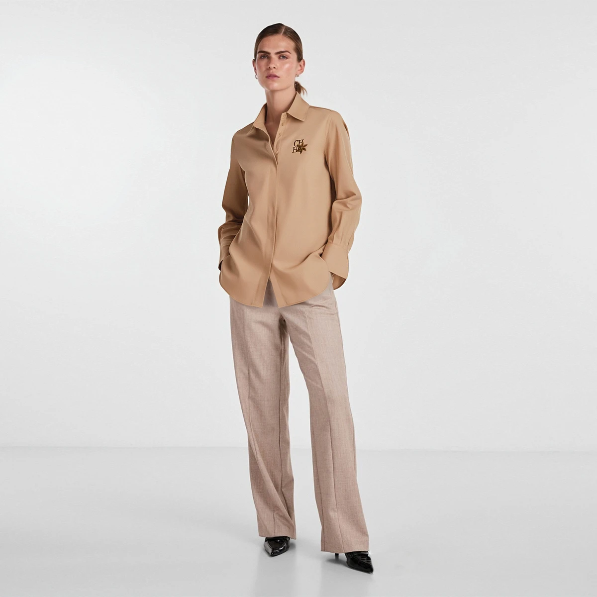 CHCH Women's Half length Skirt 2025 New Khaki Business pleated Skirt Knee length Skirt