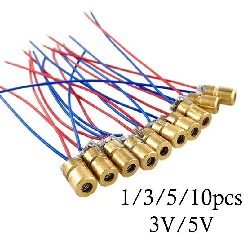 1/3/5/10pcs Laser Diode 650nm 6mm 3/5V Adjustable Laser Tube 50mW Red Point Line Laser Diode Module Red Copper Head