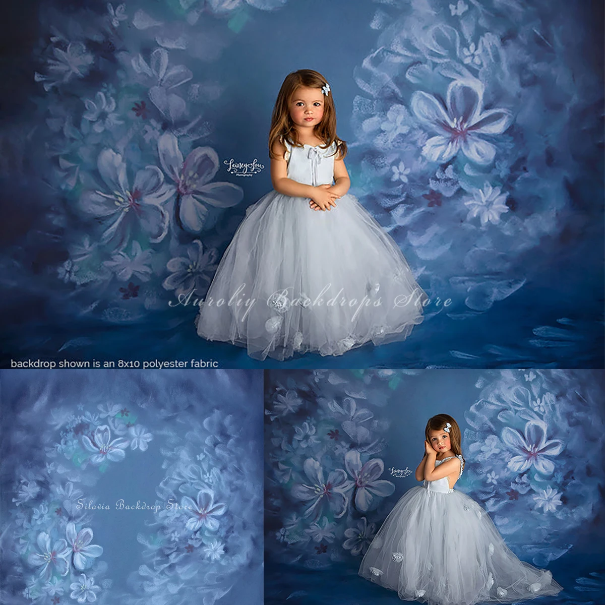 

Blue Art Floral Backdrop Hand Painting Kids Adult Photography Decors Child Photocall Abstract Texture Flower Background