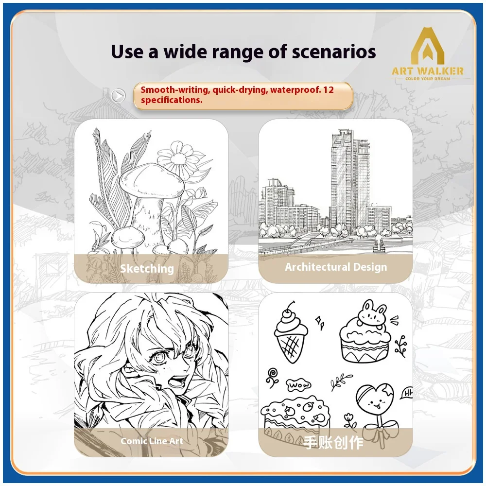 1/6/9/12 pçs mangá preto fineliner marcadores vários pontas de caneta para esboço desenho arquitetônico pintura em quadrinhos arte material escolar