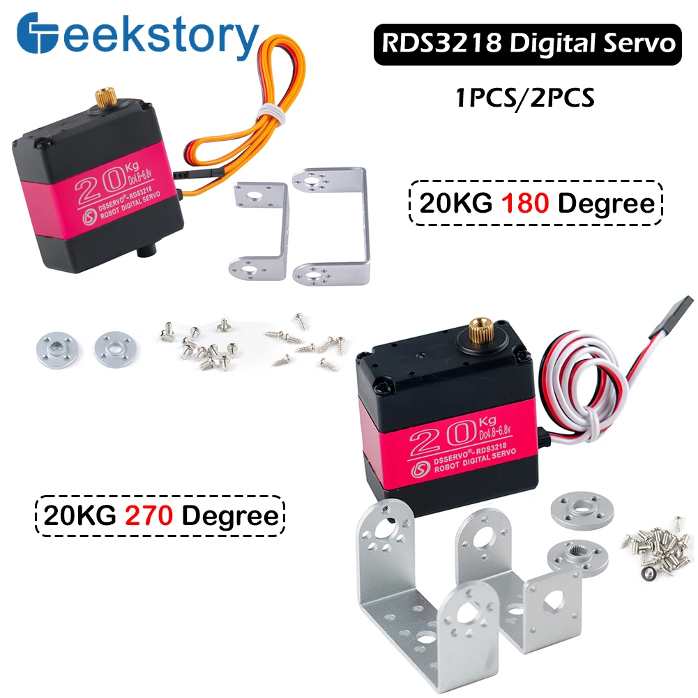 RDS3218 20KG 180 270 gradi Servo digitale doppio albero con staffa a U Full Metal Gear Servo impermeabile ad alta coppia per Robot RC