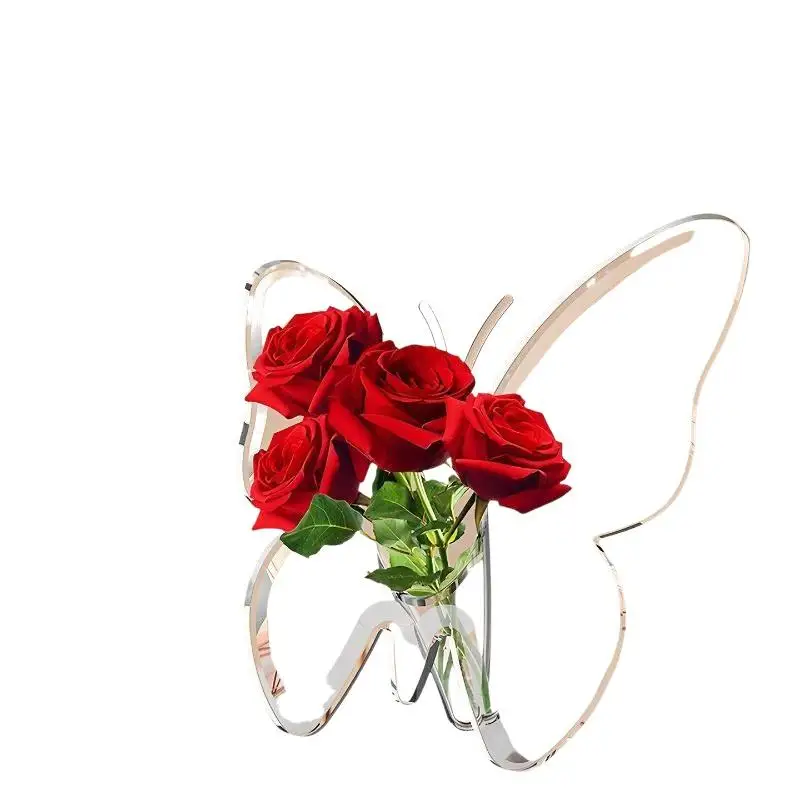 Clear Acrylic Butterfly Shaped Vase High Transparent Finish For Home Hydroponic Flower Display Decor