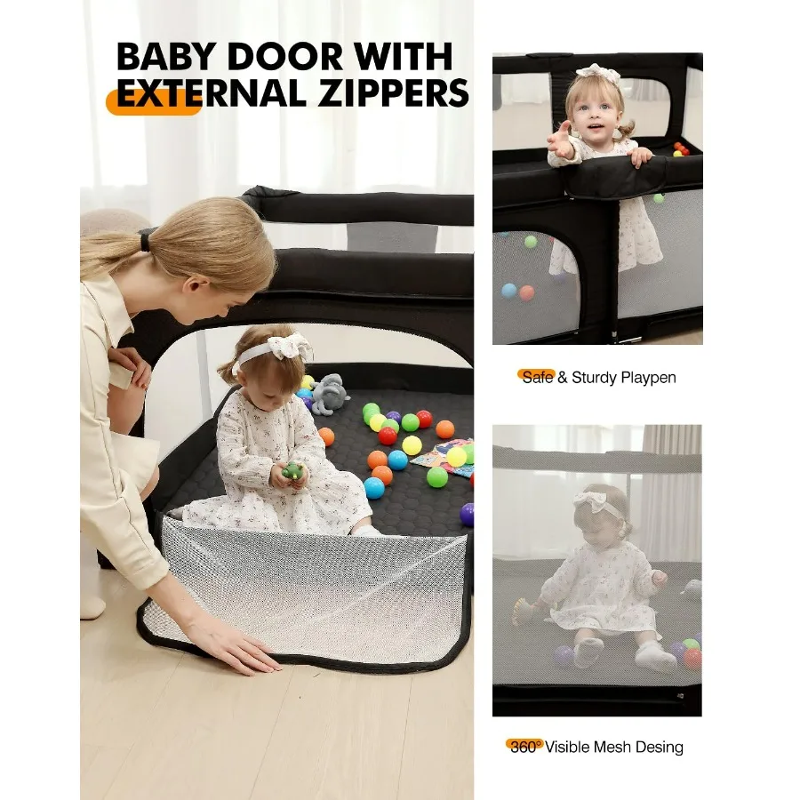 Dearlomum Box pieghevole per bambini con tappetino non rimovibile Cortile da gioco pieghevole extra large per neonati Piccoli Pla da viaggio portatile