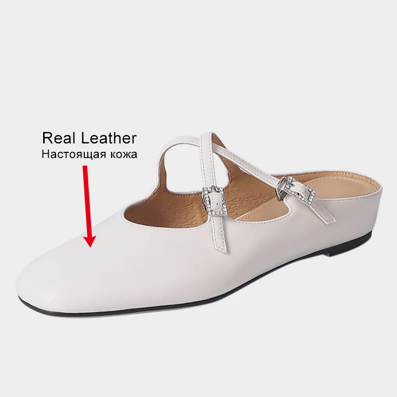 JOZHAMTA Size 31-42 Women Mules Sandals Real Leather Cross Strap Mid Heels Shoes 2025 Ins Slides Slippers Casual Office Dressy