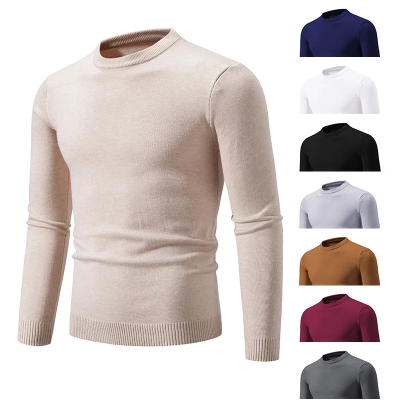 Autumn Men\'s Knitwear Thin Basic Elastic Slim Fit Inner Layer Thin Sweater Solid Color Casual Versatile