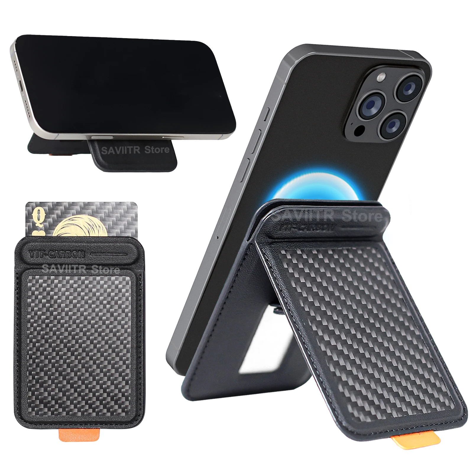 

YTF Carbon Fiber MagSafe Magnetic Mobile Phone Stand Phone Card Pack Ultra-thin Card Holder for IPhone 13 14 15 16 Accessories