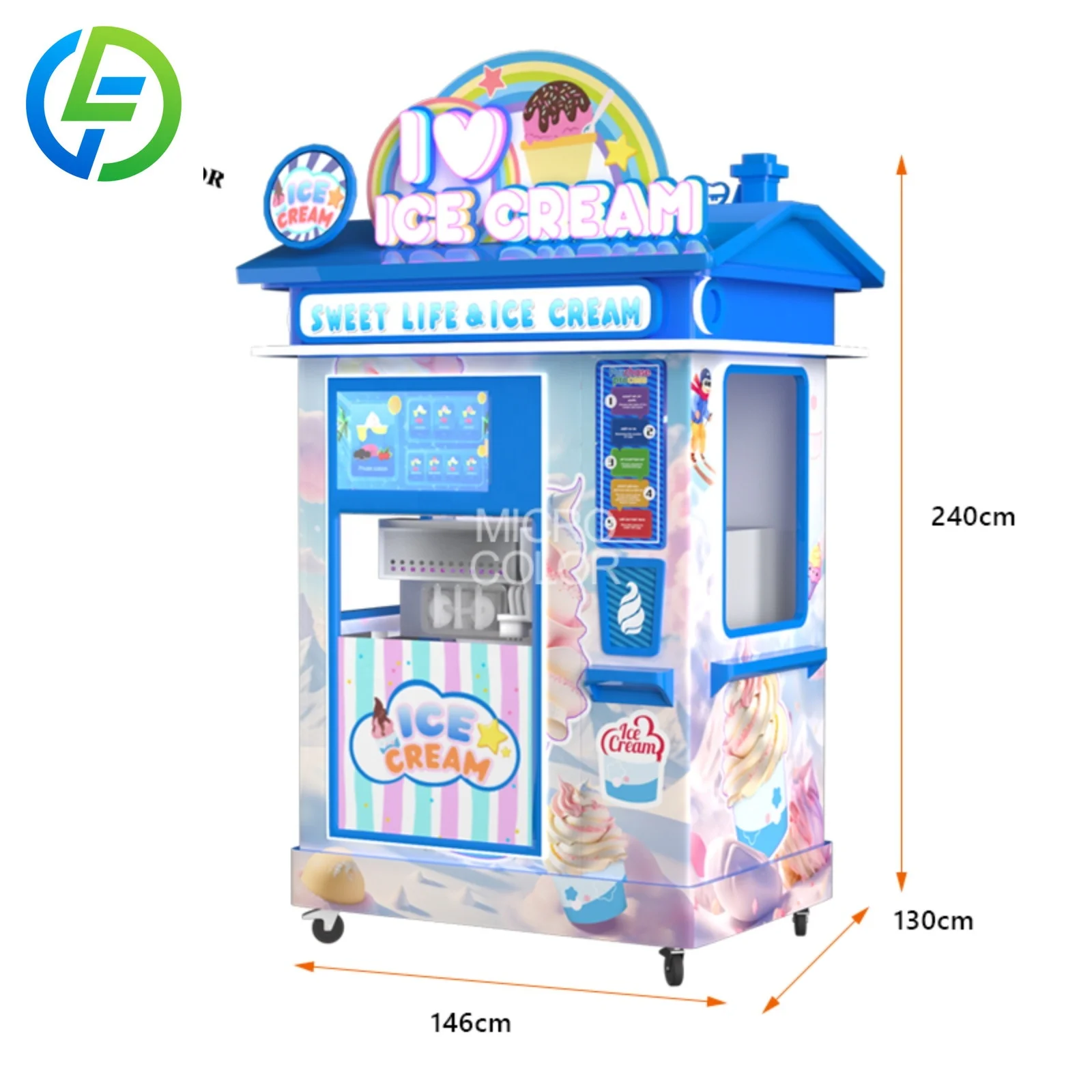 High Productivity 15s Multi Flavor Ice Cream Maker Customized Touch Screen Automatic Fruit Flavor Softy Vending Machine with SDK