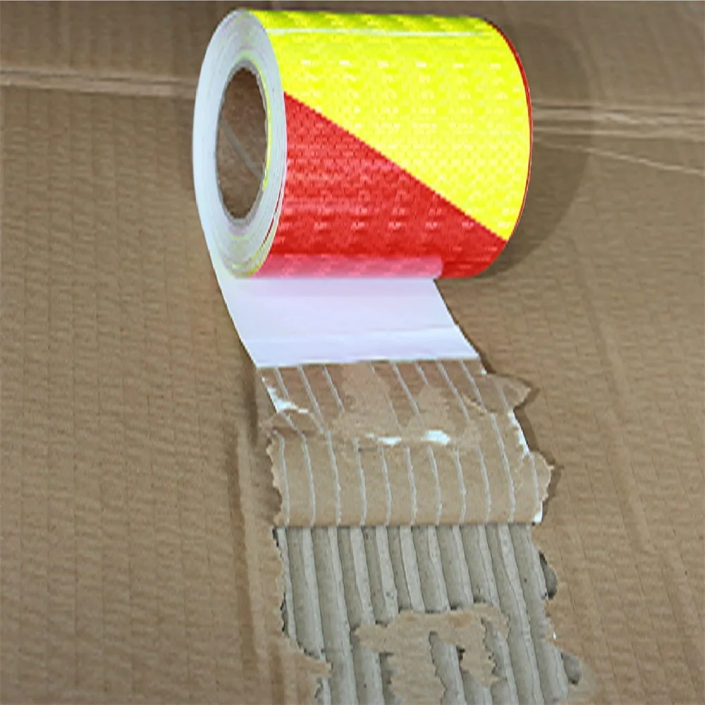 10cm*5M Fluorescent Yellow And Red Striped Reflective Safety Tape Waterproof Twill Adhesive Reflector Warning Stickers For Truck