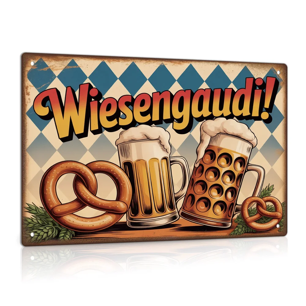 Putuo Decor 1pc German Vintage Metal Tin Sign, Wiesengaudi!, Wall Art Decor for Home Oktoberfest Party, Gift