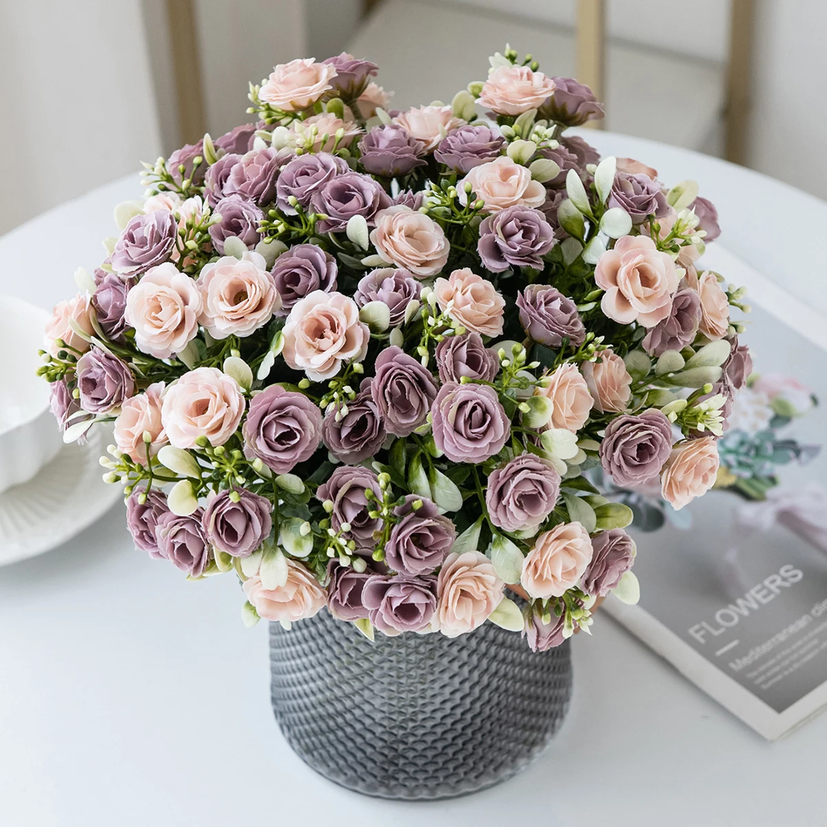 Künstliche Blumen Seidenrosen Hochzeits-Brautstrauß Heimtisch Outdoor-Garten Bogenbogen UV-Beständig DIY-Geschenk Raumdekoration – Detail 5